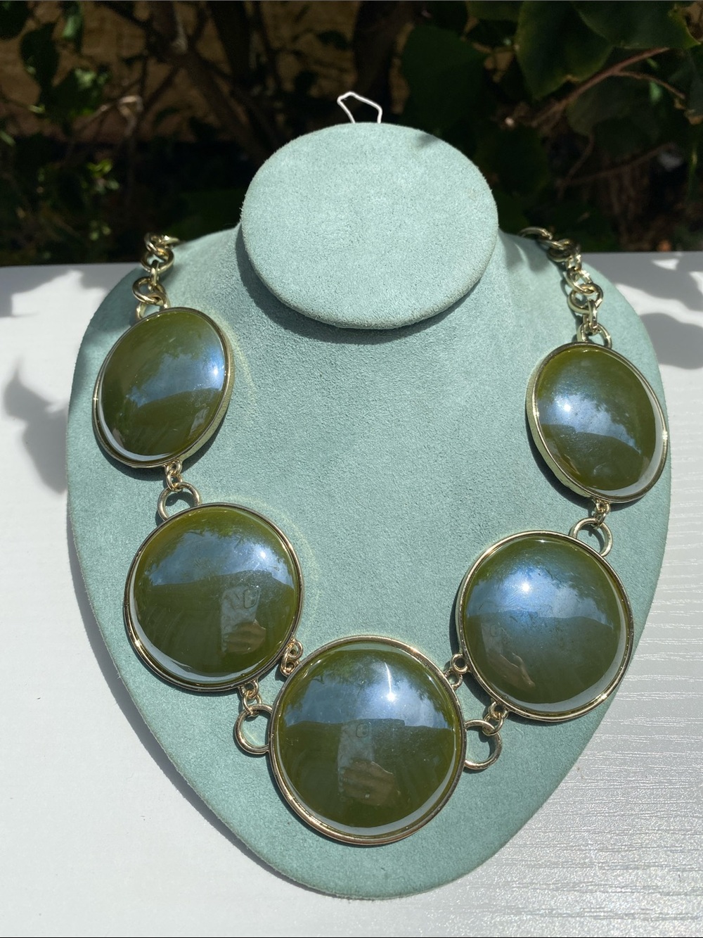 Gold-Tone Olive Green Statement Necklace